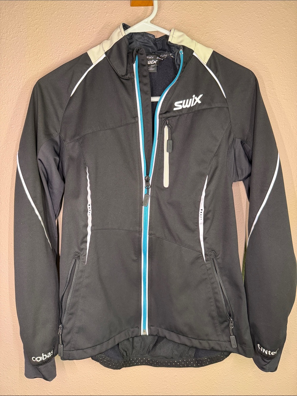 Swix Women's S Black Softshell Jacket with White‎ & Teal Accents